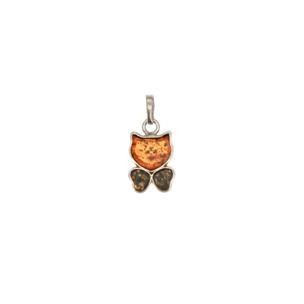 Pendentif Chat en Ambre et Argent