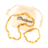 Lot Vintage D'ambre - Collier En Ambre Miel Et Bracelet Ambre Avec Plaque Or - Occasion