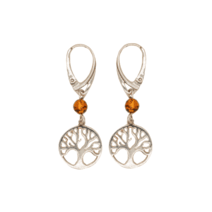 Boucles d'oreilles Arbre de vie Ambre et Argent