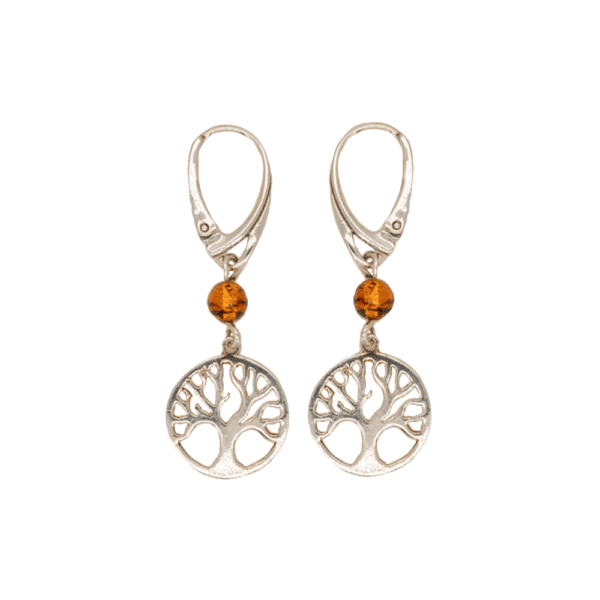 Boucles d'oreilles Arbre de vie Ambre et Argent